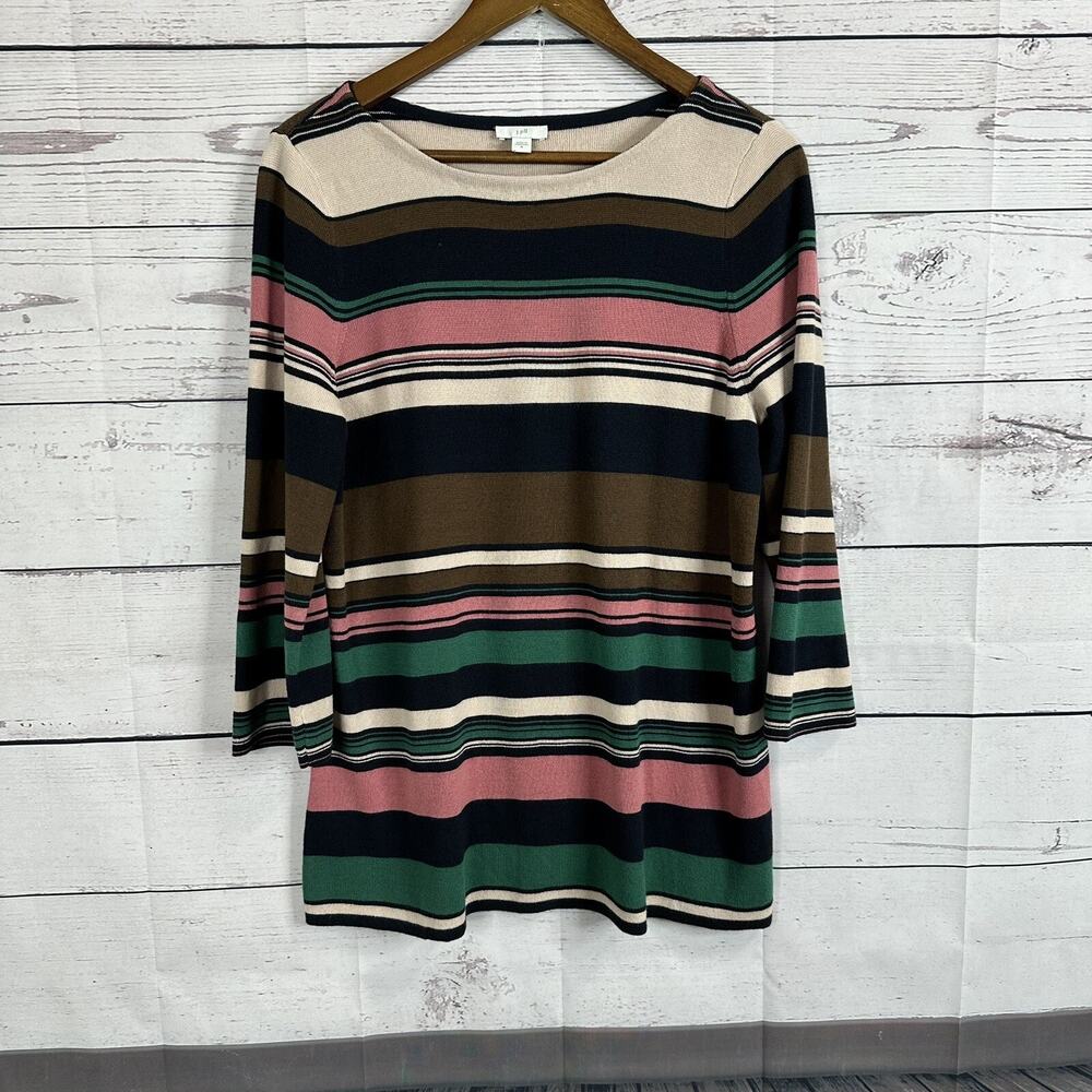 J Jill Sweater Womens Medium Knit Striped Long Sleeve Stretch Lagenlook Boxy